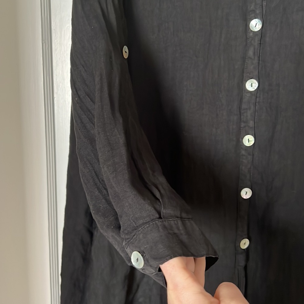 Match Point Black Linen Button Down Duster - image 3